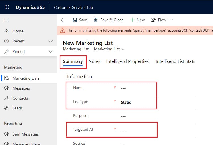 Microsoft Dynamics 365 | Marketing Lists Summary