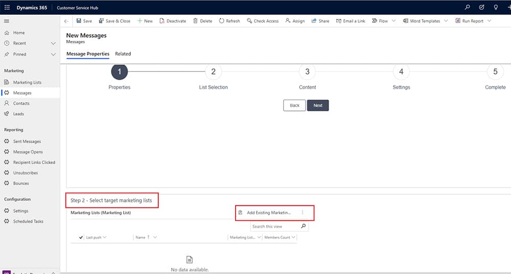 Microsoft Dynamics 365 | Message Target List